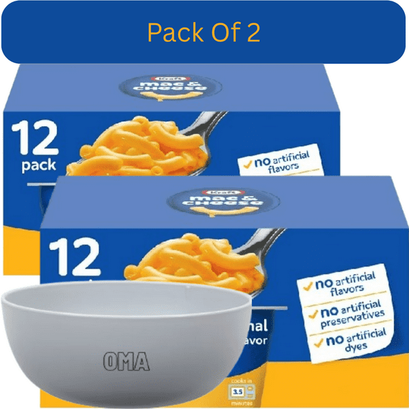 Kraft Easy Mac Original Macaroni and Cheese Microwavable Cups, 2.05 oz., 12 Count With White Bowl By OMA