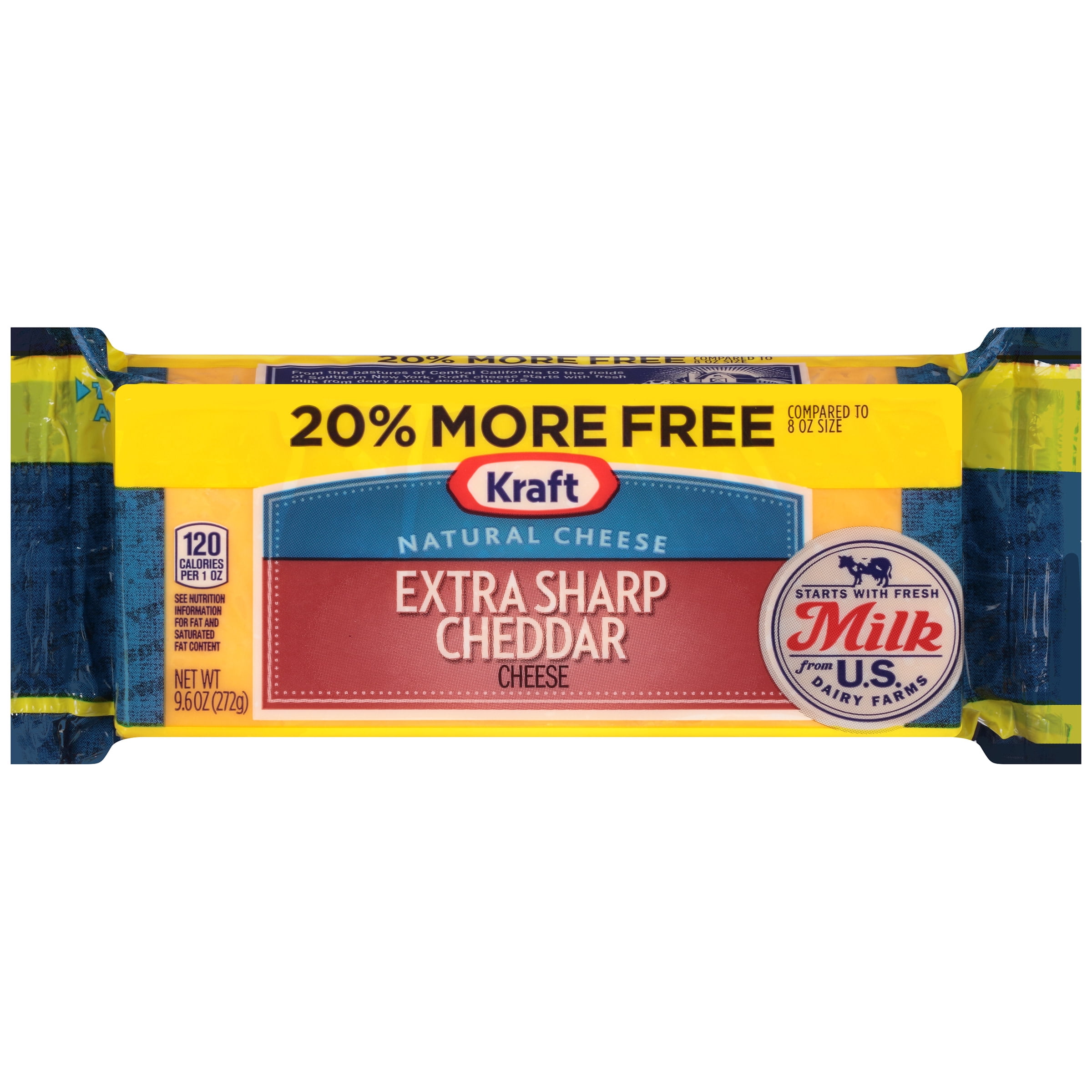 Kraft Extra Sharp Cheddar Cheese Block, 9.6 oz Wrapper