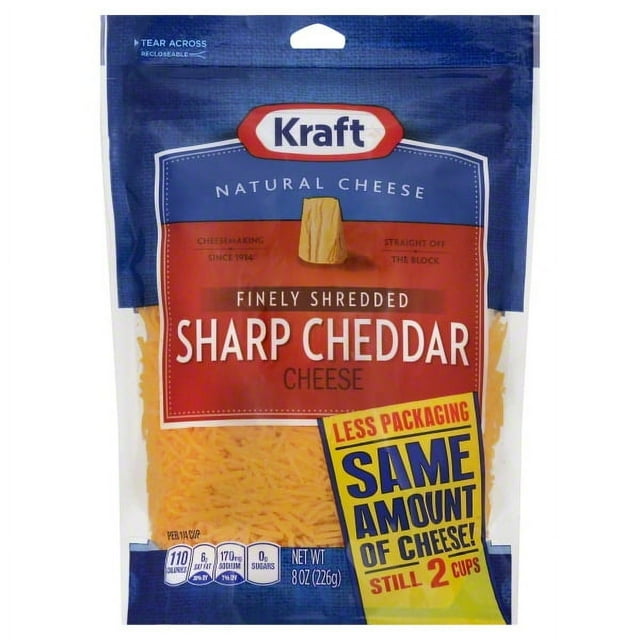 Kraft Finely Shredded Sharp Cheddar Cheese, 8 Oz. - Walmart.com