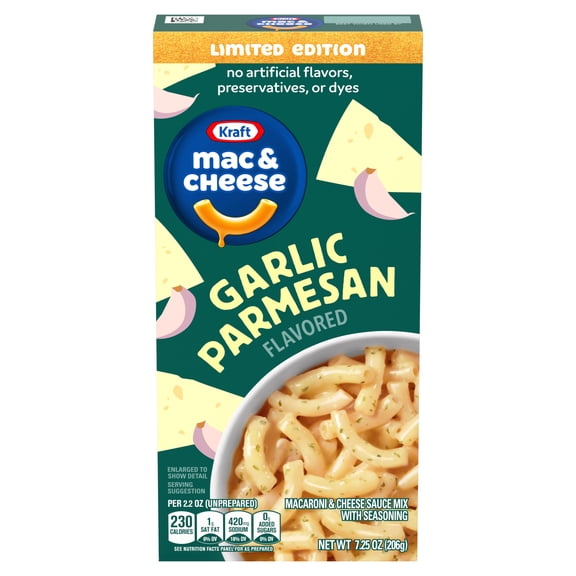 Kraft Garlic Parmesan Flavored Mac & Cheese Macaroni and Cheese Sauce Mix, Dinner Sides, 7.25 oz Box