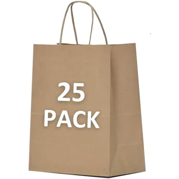 Kraft Gift Bags Large with Handles 25 Pcs 10x5x13 inch Brown Gift Bags, Kraft Paper Bags for Shopping Reusable Grocery Bag