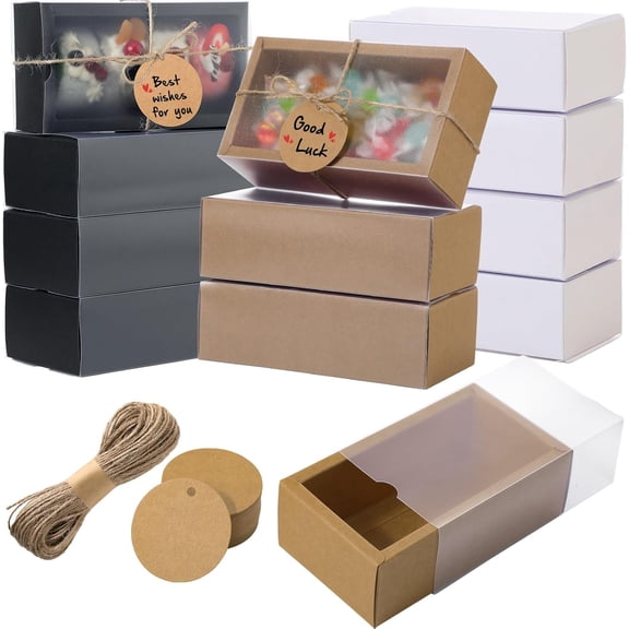 Kraft Gift Box Bundle with Blank Tags and Jute String 6.3 x 3.5 x 2 Inch 3 Colors