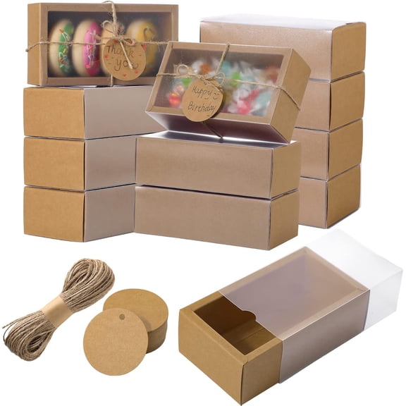 Kraft Gift Box Bundle with Blank Tags and Jute String 6.3 x 3.5 x 2 Inch Pack of 50