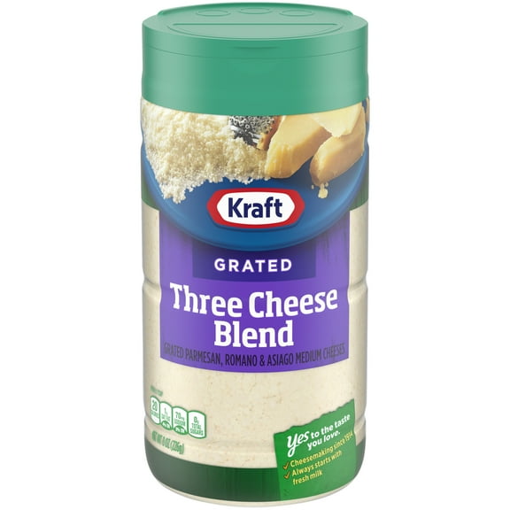 Kraft Grated Three Cheese Blend with Parmesan, Romano & Asiago Cheeses, 8 oz Jar