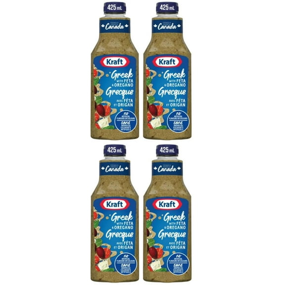Kraft Greek with Feta and Oregano Salad Dressing, 425ml (4 Pack)