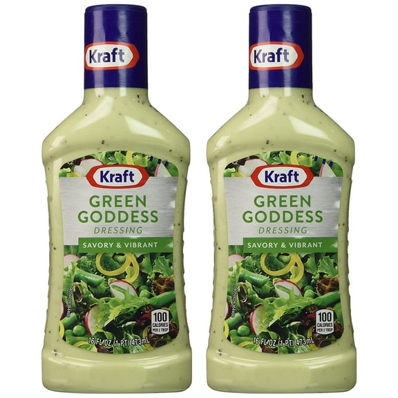 Kraft Green Goddess Dressing, Savory & Vibrant, 16 oz. Bottles (Pack of 2)