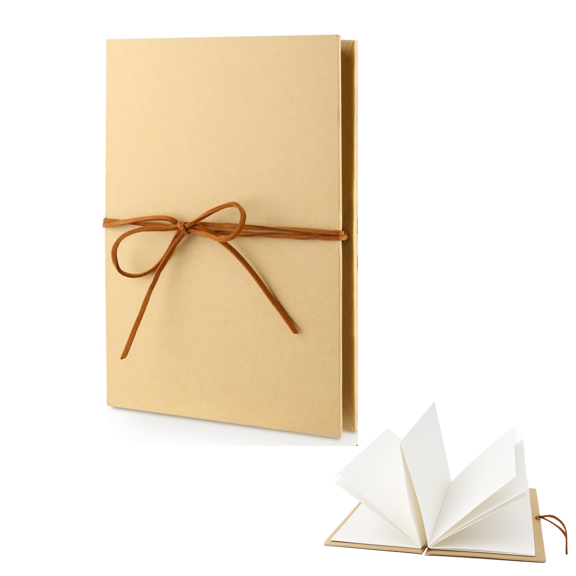 Kraft Hardcover Scrapbook with Ribbon Tie, Accordion Fold White Paper DIY Memory Book for Photos, Journaling, Wedding Guestbook & Creative Gifts