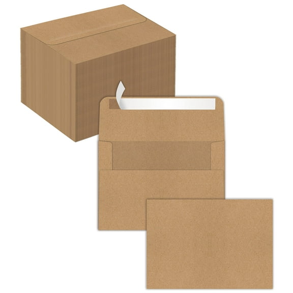 Kraft Invitation Envelopes, 100-Pack, A1 Size (3.625" x 5.12"), Strong 35 lb. Paper, Fits 3.5" x 5" Invitation Cards, RSVP Cards, Photos, Gift Cards (Square Flap with Peel & Stick Closure)