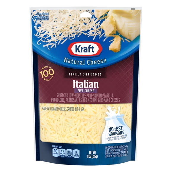 Kraft Natural Italian Five Cheese Blend Finely Shredded Cheese, 8 oz Bag