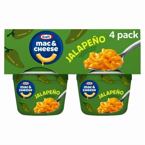 Kraft Jalapeo with Natural Flavors Mac N Cheese Dinner, 4 Ct Pack, 2.05 oz Cups, Shelf-Stable (Pack of 2)