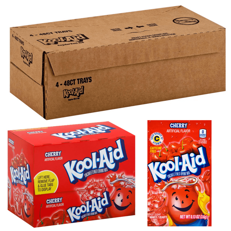 Kraft Kool Aid Cherry Beverage, Unsweetened 0.13 Ounce Bulk Wholesale 4 Box  Case 192 Packets Ideal For Delis, Convenience Stores or Just the Plain Ole