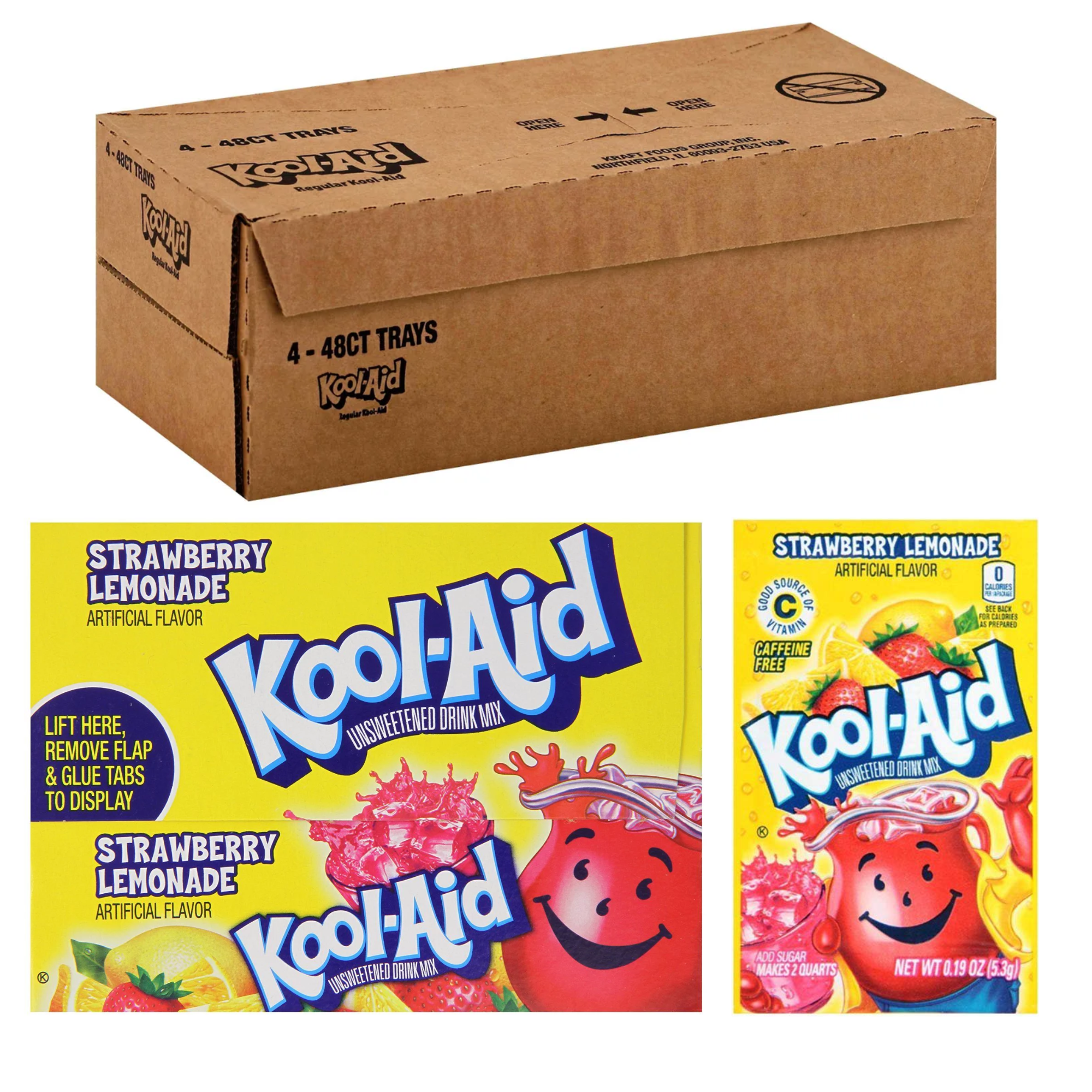 Kraft Kool-Aid Strawberry Lemonade Beverage Caffeine Free, Unsweetened BULK WHOLESALE 192 PACKETS 4 BOX CASE