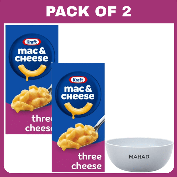 Kraft Mac and Cheese, 1 Box, for Easy Dinner or Dinner Sides, Three Cheese with Mini-Shell Pasta, No Artificial Flavors, Preservatives or Dyes, 7.25 oz-2 pack-with Bowl