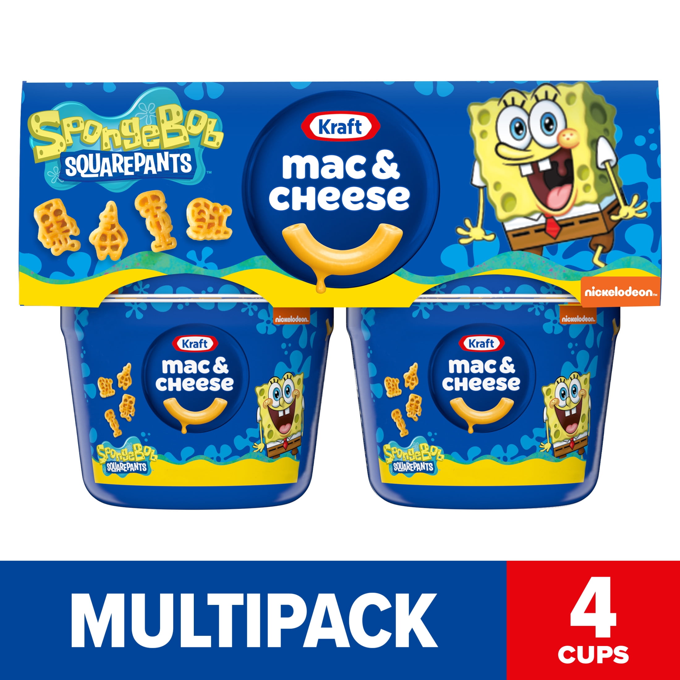 Kraft Mac N Cheese Microwavable Dinner SpongeBob SquarePants, 4 ct Pack, 1.9 oz Cups, Shelf-Stable