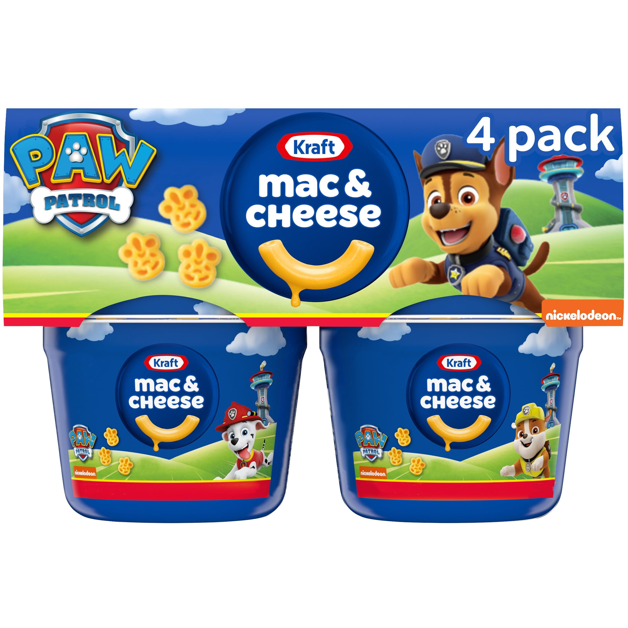 Kraft Mac \u0026 Cheese Macaroni And Cheese Dinner Easy Microwavable Dinner With Nickelodeon Paw Patrol Pasta Shapes, 4 Ct Pack, 1.9 Oz Cups Packaging May Vary