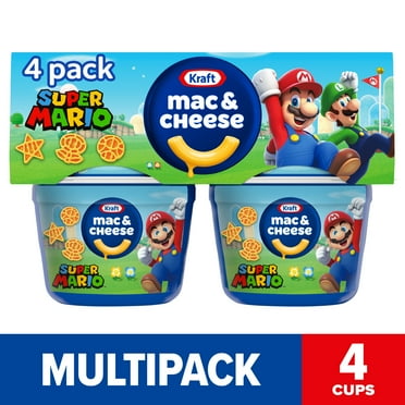 Kraft Mac N Cheese Microwavable Dinner with Super Mario Power-Up Shapes, 4 1.9 oz Cups, Shelf-Stable