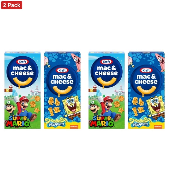 Kraft Mac and Cheese 5.5oz Super Mario Brothers Shaped + 5.5oz Spongebob Shaped