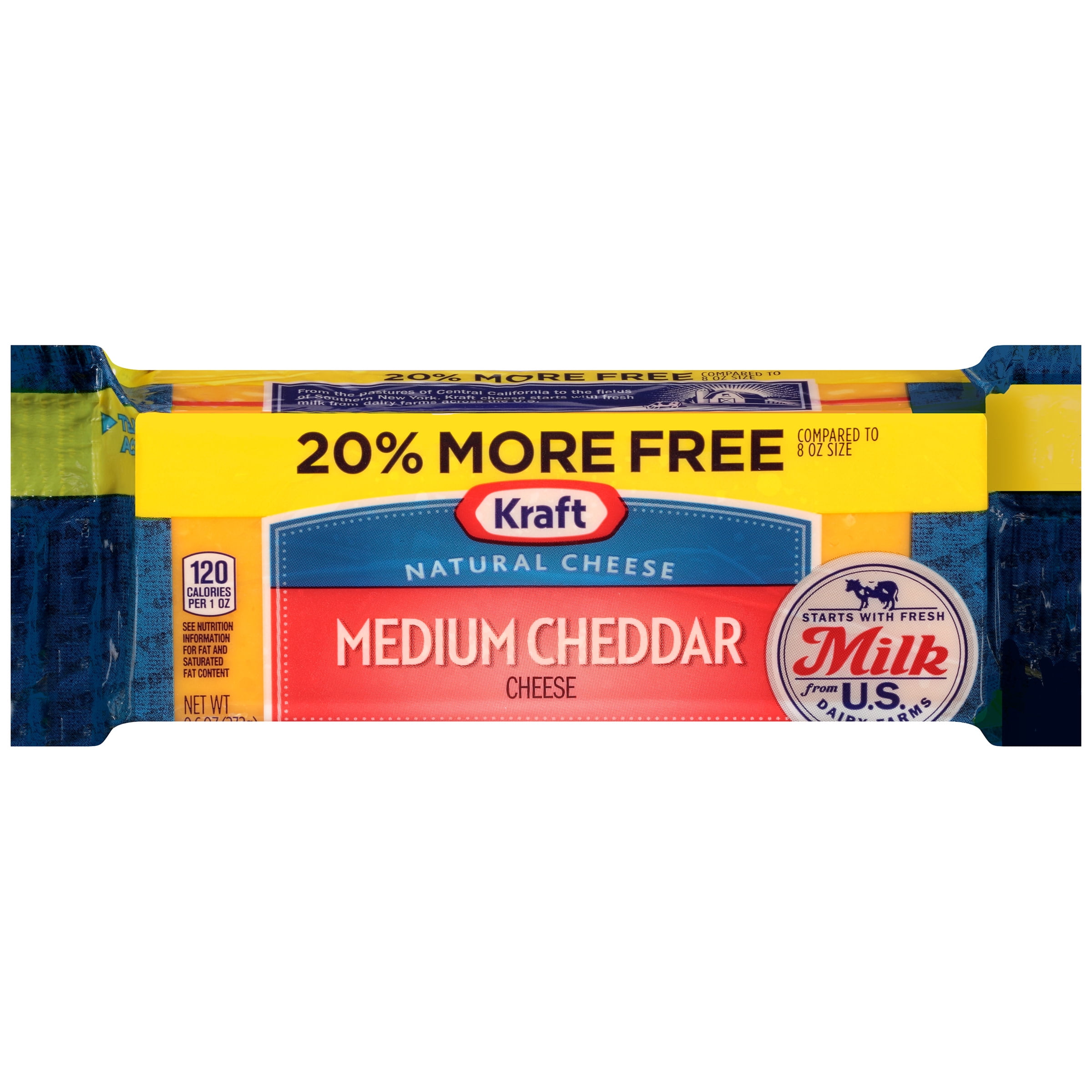 Kraft Medium Cheddar Cheese Block, 9.6 oz Wrapper