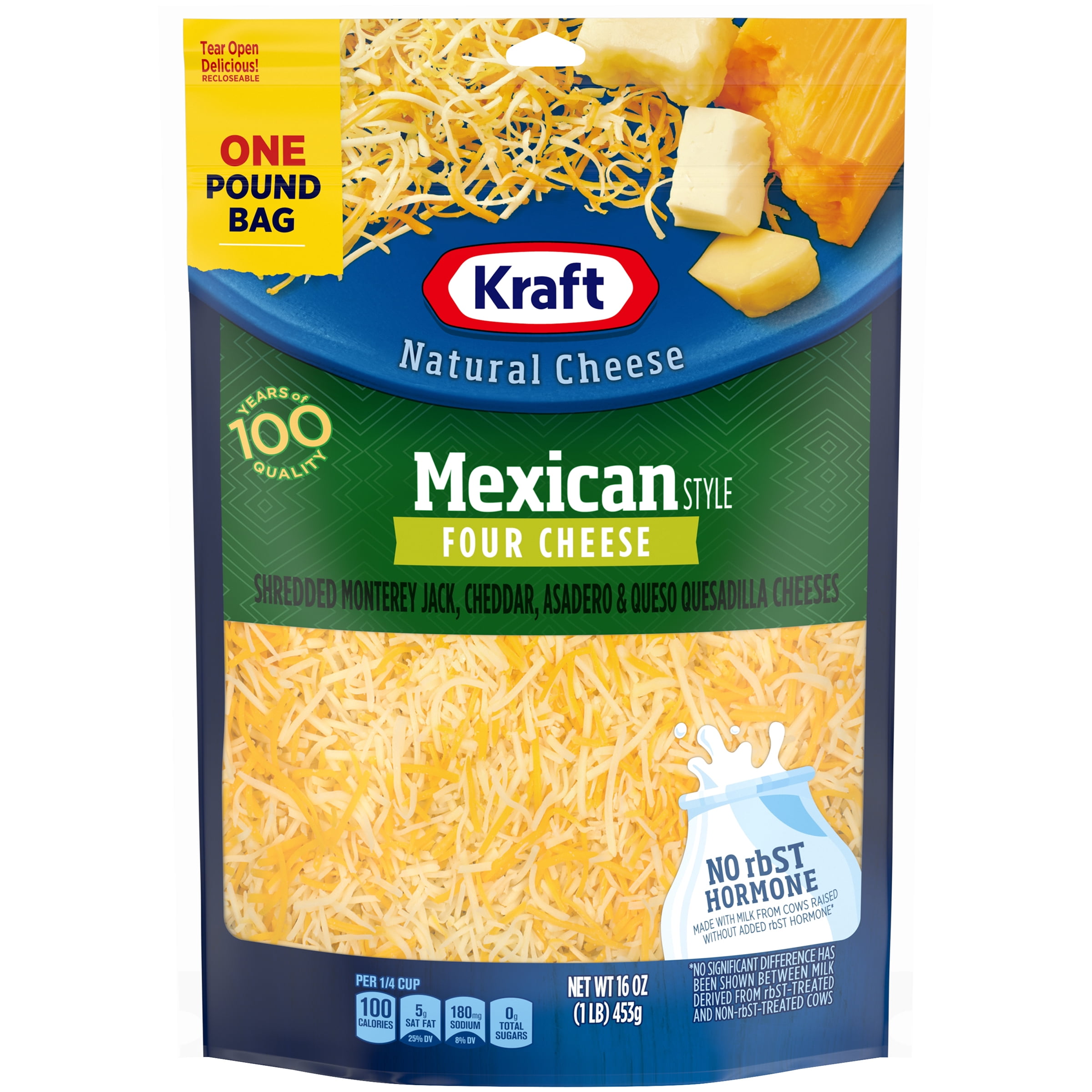 Kraft Mexican Style Four Cheese Blend Shredded Cheese, 16 oz Bag