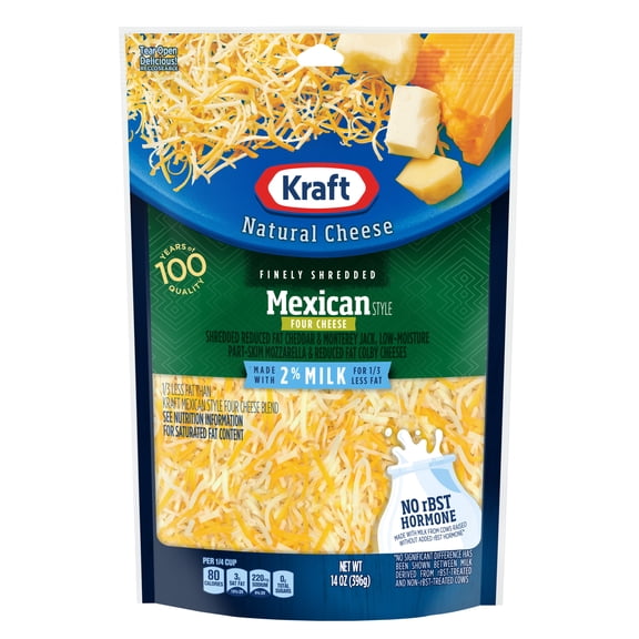 Kraft Natural Reduced Fat Mexican Style Four Cheese Blend Finely Shredded Cheese, 14 oz Bag