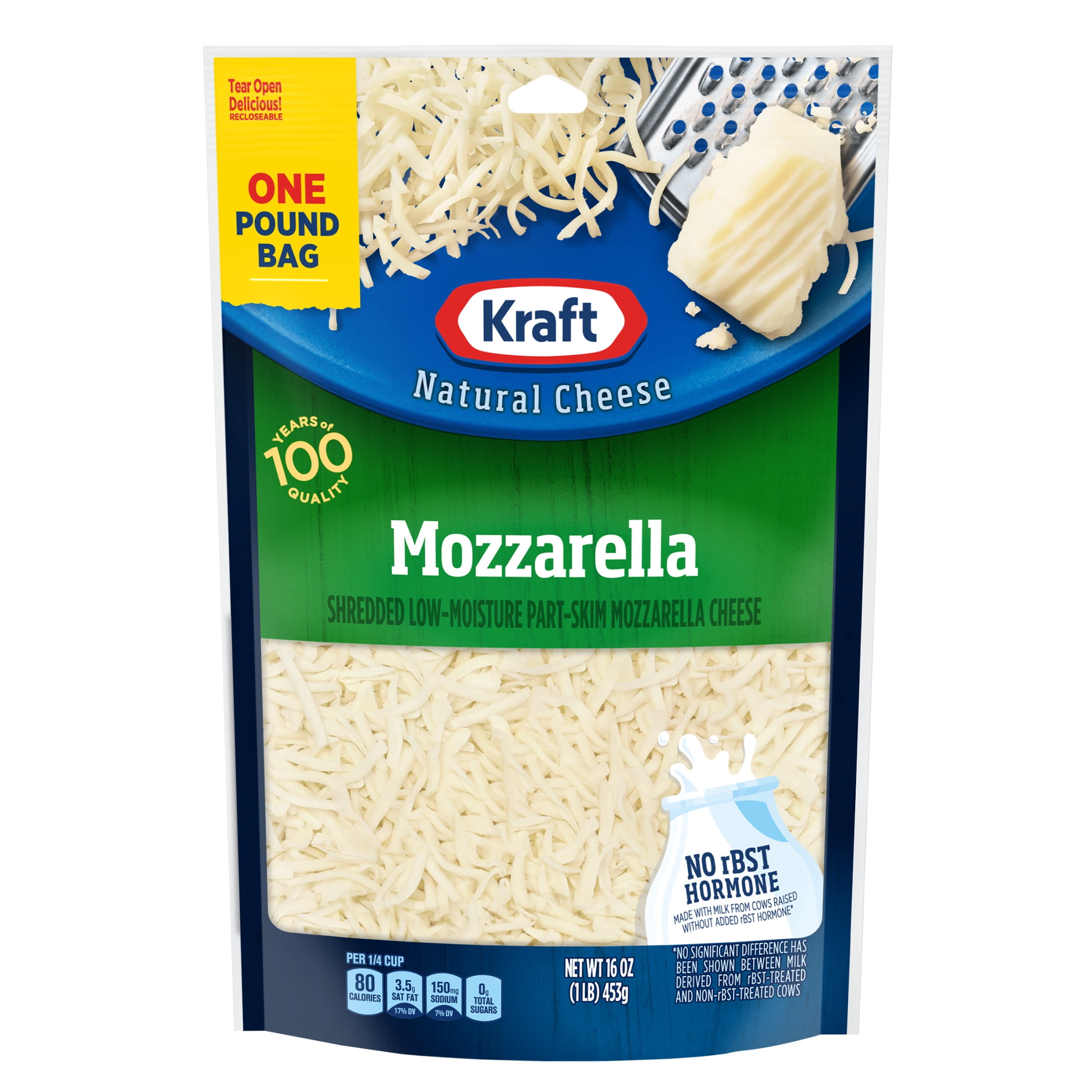 Kraft Natural Mozzarella Shredded Cheese, 16 oz Bag