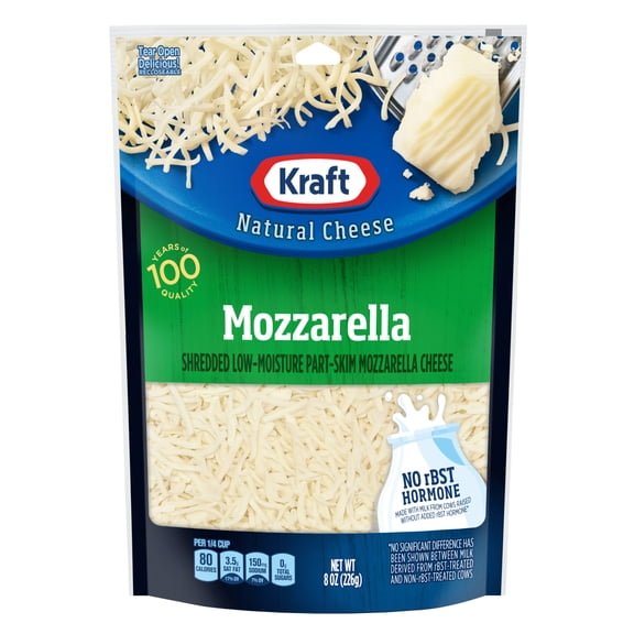 Kraft Natural Mozzarella Shredded Cheese, 8 oz Bag
