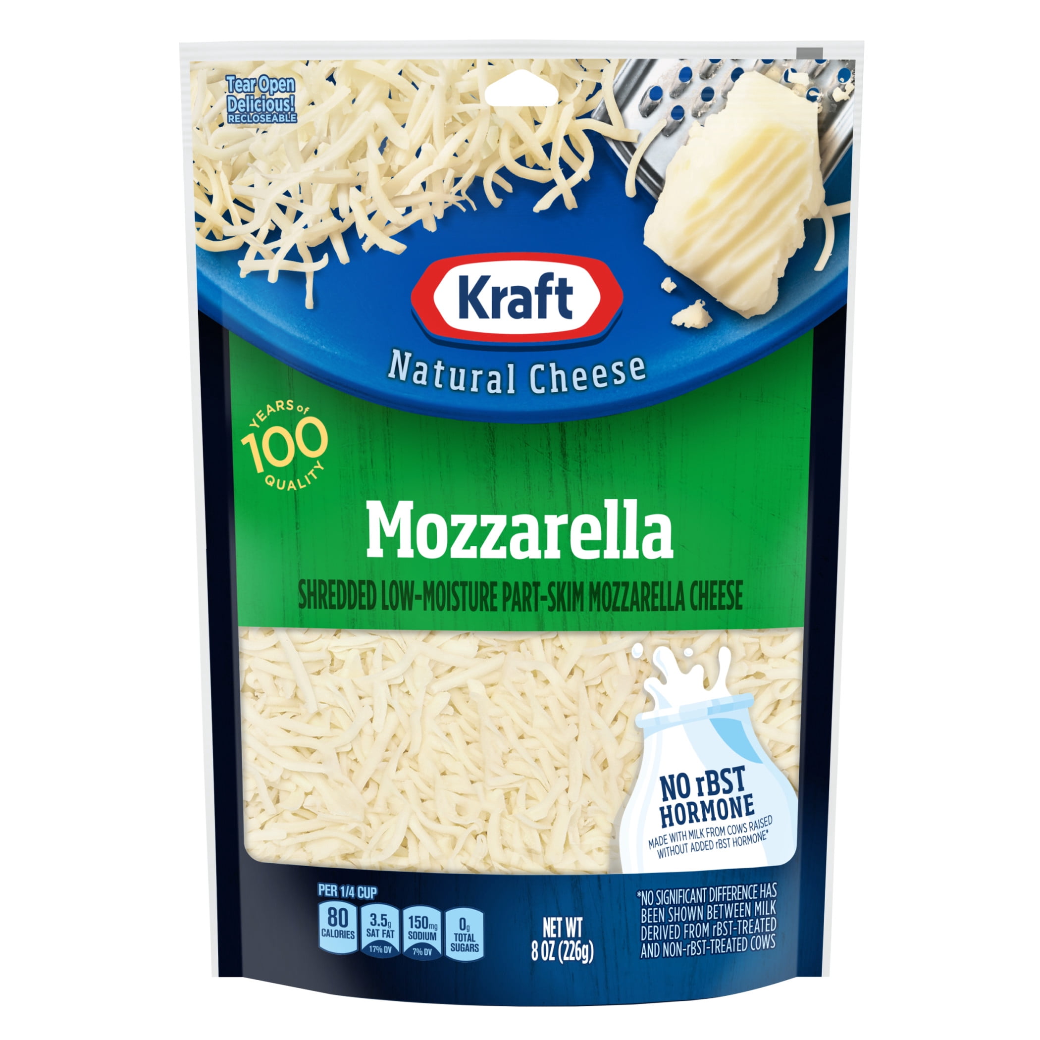 Kraft Natural Mozzarella Shredded Cheese, 8 oz Bag