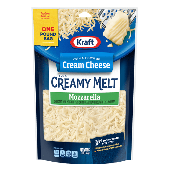 Kraft Mozzarella Shredded Cheese with a Touch of Cream Cheese for a Creamy Melt, 16 oz Bag