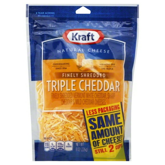 Kraft Natural Cheese Finely Shredded Triple Cheddar Cheese, 8 Oz.