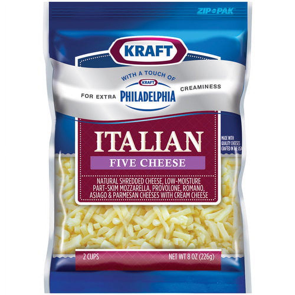Kraft Natural Cheese Italian Five Cheese with Touch Of Philadelphia Shredded Cheese, 8 Oz. - image 1 of 2