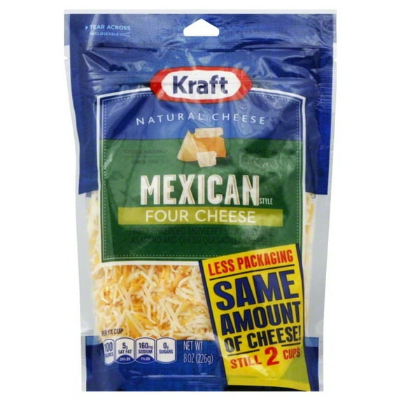 Kraft Natural Cheese Mexican Style Four Cheese Finely Shredded Shredded Cheese, 8 Oz.