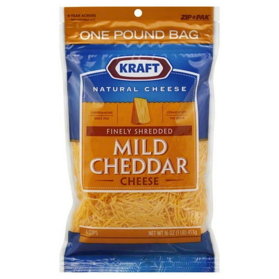 Kraft Natural Shredded Cheese Cheddar Mild Finely Shredded Cheese, 16 Oz.