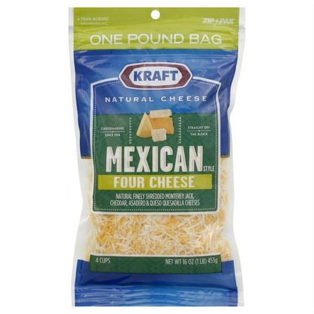 Kraft Natural Shredded Cheese Shredded Mexican Style Four Cheese, 16 Oz.
