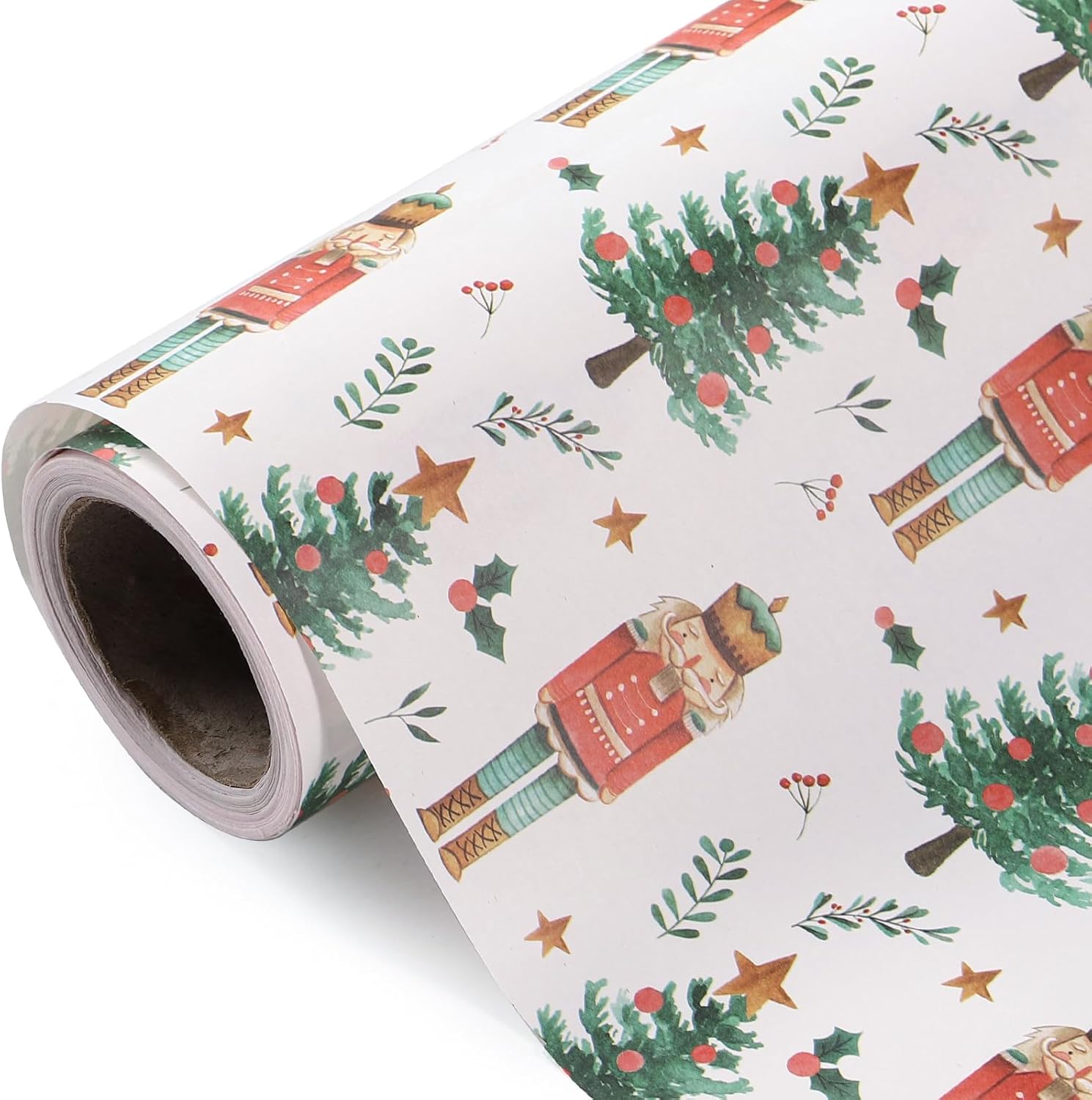 Kraft Nutcracker Christmas Wrapping Paper - Mini Roll - 17 Inch x 33 Feet - Nutcracker and Christmas Tree Wrapping Paper for Holiday, Party Celebration
