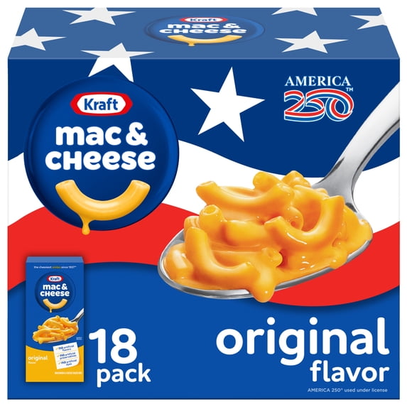 Kraft Mac and Cheese, 18 Boxes, for Easy Dinner or Dinner Sides, Original Flavor, No Artificial Flavors, Preservatives or Dyes, 7.25 oz