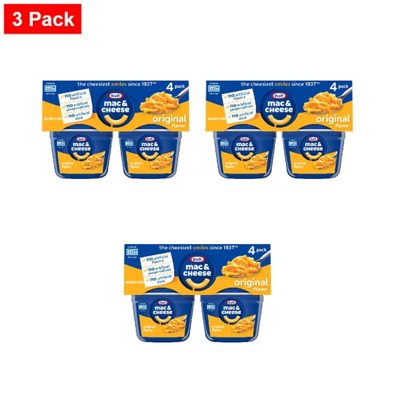 Kraft Original Mac N Cheese Macaroni and Cheese Cups Easy Microwavable Dinner 4 ct - 3 Pack