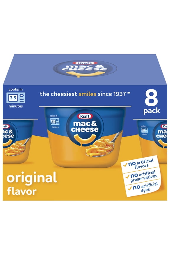 Mac and Cheese, 8 Cups, for Easy Dinner or Dinner Sides, Original Flavor, No Artificial Flavors, Preservatives or Dyes, 2.05 oz