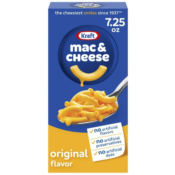 Kraft Mac and Cheese, 1 Box, for Easy Dinner or Dinner Sides, Original Flavor, No Artificial Flavors, Preservatives or Dyes, 7.25 oz