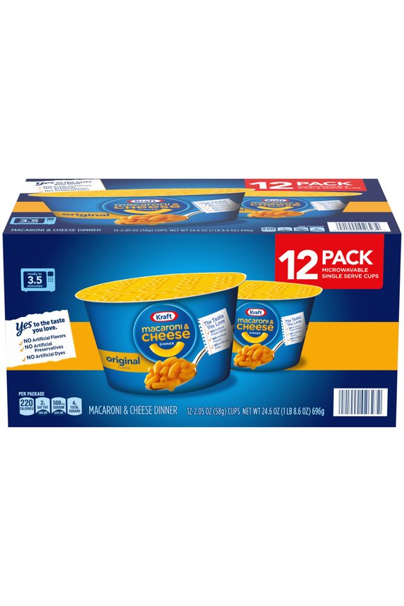 Original Macaroni & Cheese Easy Microwavable Dinner, 12 ct Box, 2.05 oz Cups
