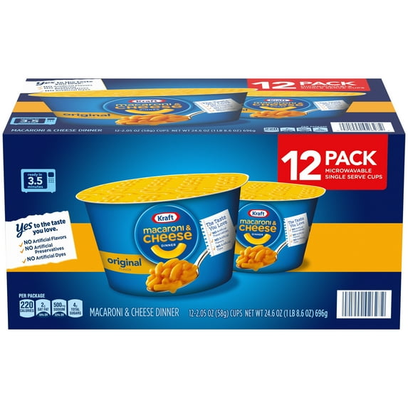 Kraft Original Macaroni & Cheese Easy Microwavable Dinner, 12 ct Box, 2.05 oz Cups