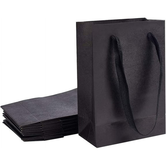 Kraft Paper Bags Gift Bags Shopping Bags with Cotton Cord Handles Black 22x15x0.3cm