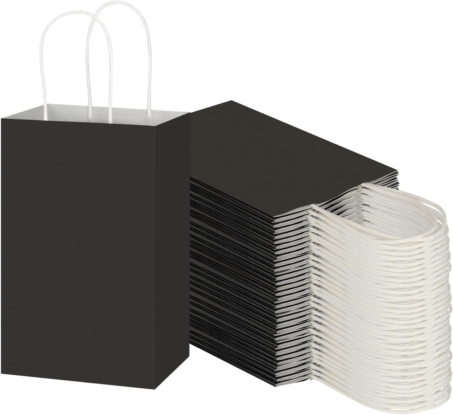 White Kraft Paper Gift Bags With Handles – 6.25x3.5x8 Inch, Retail Shopping Party Bags