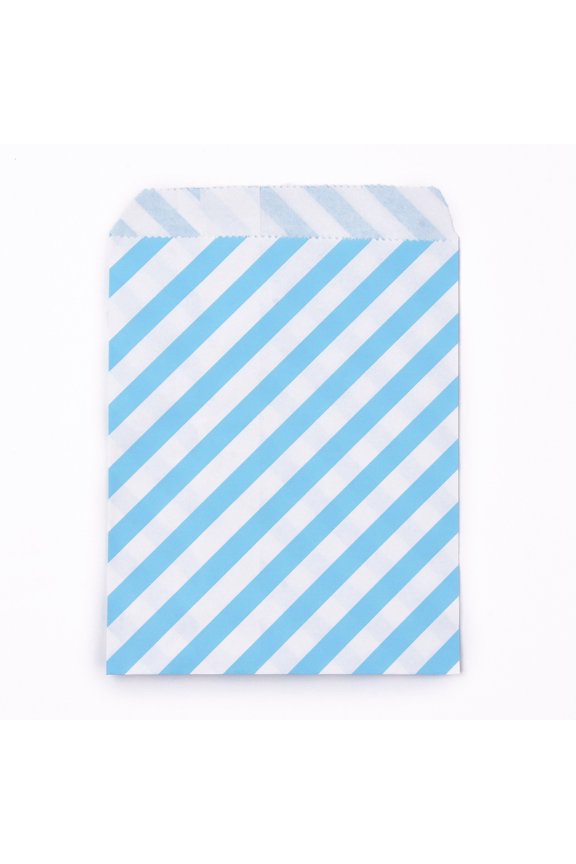 Kraft Paper Bags No Handles Food Storage Bags Stripe Pattern Deep Sky Blue 18x13cm