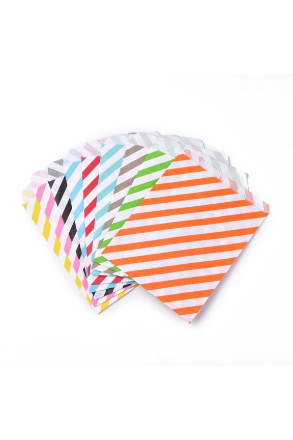 Kraft Paper Bags No Handles Food Storage Bags Stripe Pattern Mixed Color 18x13cm