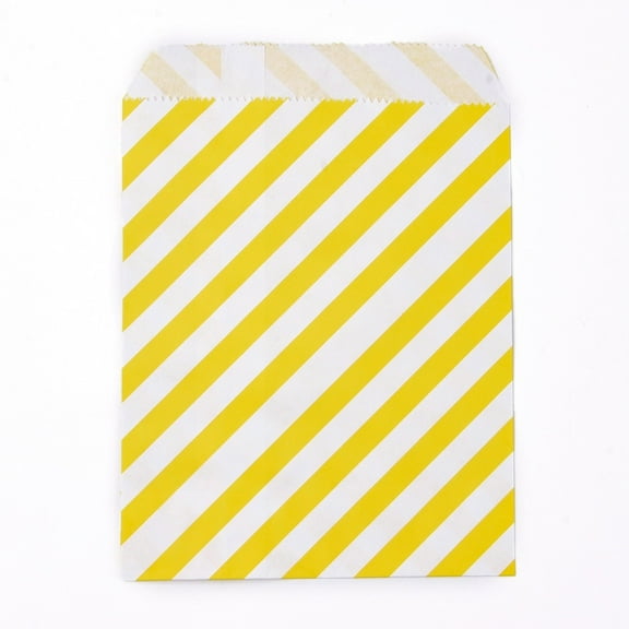 Kraft Paper Bags No Handles Food Storage Bags Stripe Pattern Yellow 18x13cm