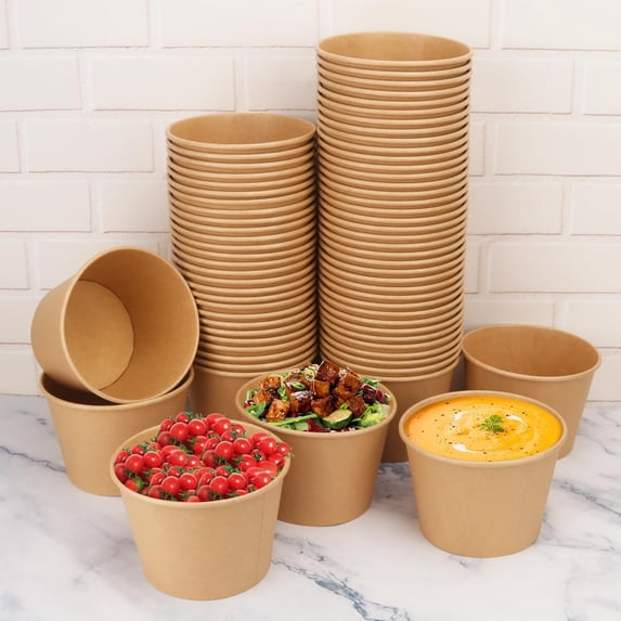 Kraft Paper Bowls With Lids 35 Oz Disposable Soup/Salad Serving Bowls Anti-Spill and Anti-Oil Soup Bowls, Disposable Food Containers
