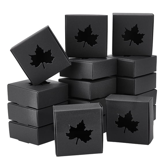 Kraft Paper Box Flip Cover Maple Leaf Visual Window Square Black Finished Product: 7.5x7.5x3cm