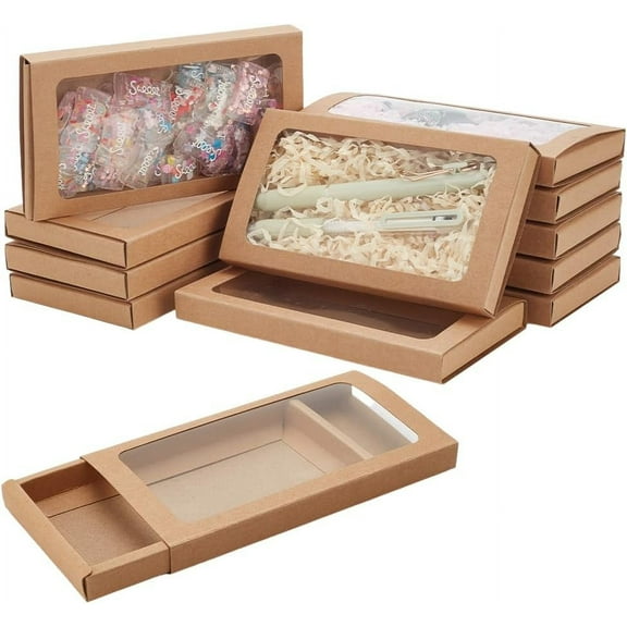 Kraft Paper Box Wedding Favor Boxes Favour Box Paper Gift Box with PVC Clear Window Rectangle Tan 15.8x8.6x1.5cm