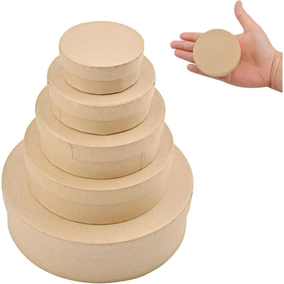 Kraft Paper Boxes, 5 Pcs 5 Assorted Size Round Mini Nested Boxes with Lids,Large to Small Stackable Gift Boxes for Wedding Birthday Perfume Jewelry DIY