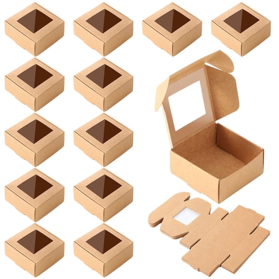 Kraft Paper Boxes with Window 12Pcs for Gift Packaging Christmas Candy